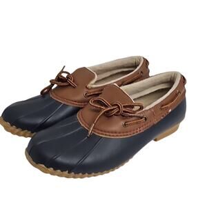 JBU by JAMBU Navy and Tan Waterproof Slip on w/Laces Duck Boots Womens Size 8.5M
